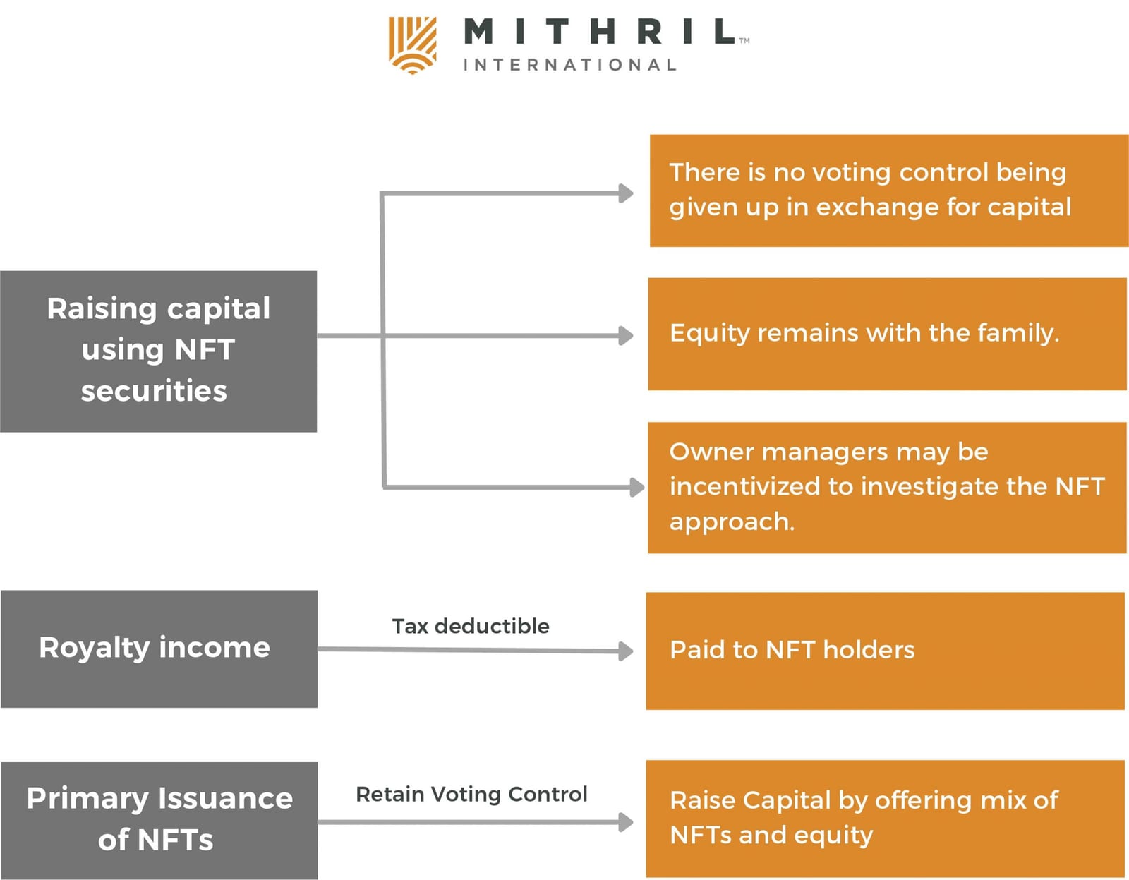 Diagram on investor protection and the separation of ownership and control when raising capital with NFT securities.
