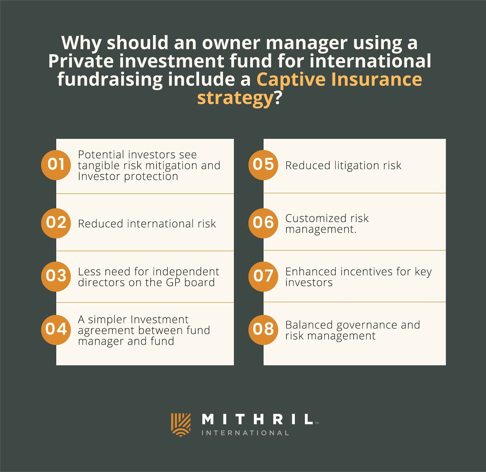Diagram on how Captive Reinsurance benefits owner-managers who manage Private Investment Funds.