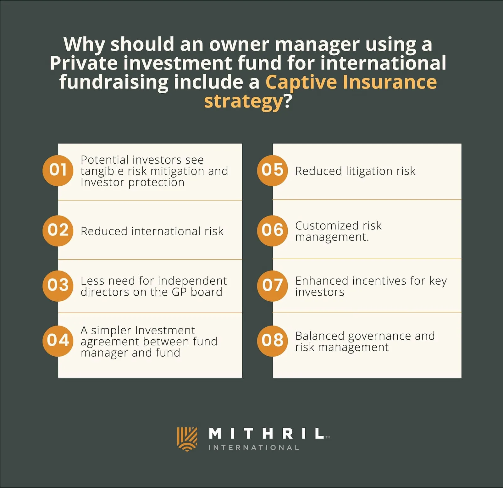 Diagram on how Captive Reinsurance benefits owner-managers who manage Private Investment Funds.